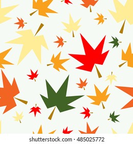 Autumn fall maple leaves seamless pattern background. Colorful on light-blue. For fabric or textile or gift wrapping.
