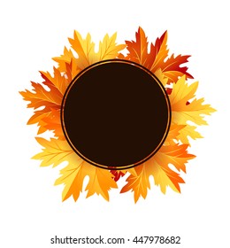 Autumn fall maple tree leaves card. Round frame with copy space. Vector banner template.
