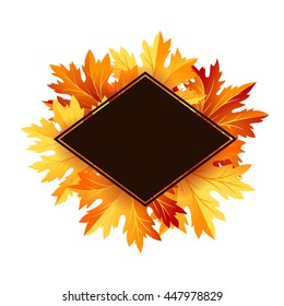 Autumn fall maple tree leaves card. Rhombus frame with copy space. Vector banner template.