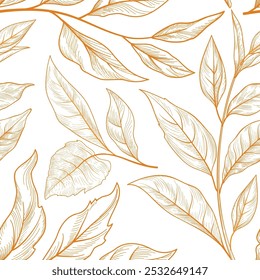 Patrón de otoño. Textura de follaje floral. Florece la decoración de las hojas. Naturaleza otoñal de fondo sin fisuras. Dibujo de arte lineal para su diseño