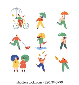 Autumn, fall people outdoor. Outdoor people flat vector set isolated on white background