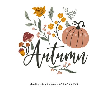 Fondo de la tarjeta de vectores de calabaza de otoño y botánicos