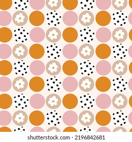 Autumn fall retro groovy seamless pattern print for fabric, stationery, wallpaper, textile. Repeating digital paper with retro 60s 70s hand drawn vector illustrations