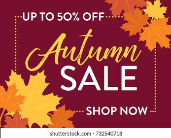 Autumn Fall Sale 50% Off One Time Only Shop Now Vector Illustration Sign Banner for shop, e-commerce, web, business, flyers, and posters