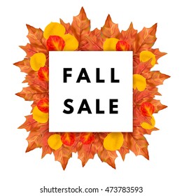 Autumn fall sale banner. Autumn leaves frame.