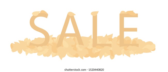 Autumn or fall sale banner. Word Sale standing in the bunch of yellow, golden leaves. Seasonal special offer, discount banner or poster, label, tag concept. Flat vector illustration