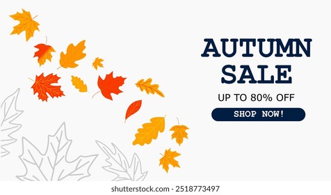 Herbst Herbst Verkauf Design Promo Banner mit Variation der Herbst Blätter Vektorgrafik. Herbst-Verkauf Promo-Hintergrund für Werbung, Marketing-Förderung, Flugblätter und Flyer. Herbstsaison