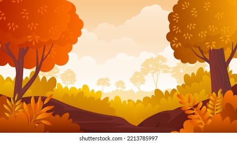 Autumn or Fall Scenery Landscape illustration with warm color design