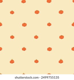 Otoño otoño sin patrón con lindas calabazas sobre fondo beige. Ilustración vectorial colorida. 