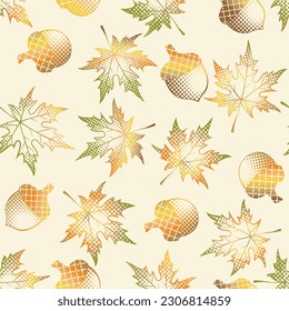 Autumn and Fall Seamless Pattern- oak leaf and Acorn- Autumn and Fall Vector Illustration