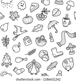 Autumn Fall Seamless Vector Pattern And Background With Halloween And Thanksgiving Elements