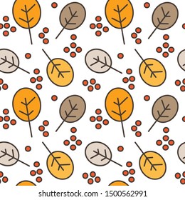 autumn fall seamless vector pattern background illustration with berries and leaves