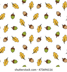 autumn fall seamless vector pattern background illustration with acorns and leaves
