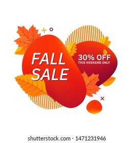 Autumn fall season abstract background. Sale discount pecial offers text and colorful gradient shapes.