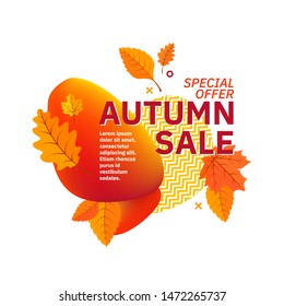 Autumn fall season abstract background. Sale discount pecial offers text and colorful gradient shapes.