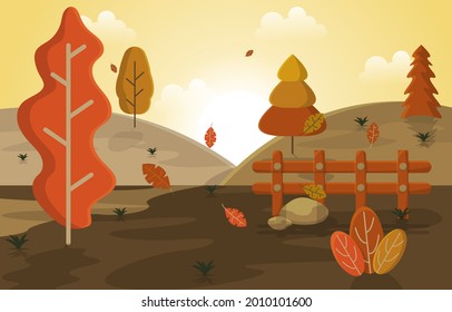 Autumn Fall Season Countryside Hills Nature Landscape Illustration