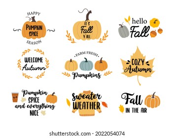 Autumn. Fall season. Cute printables autumn designs. Pumpkins. Vector