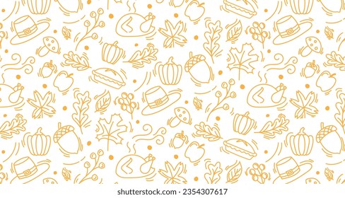 autumn fall season doodle seamless pattern hand drawing leaves