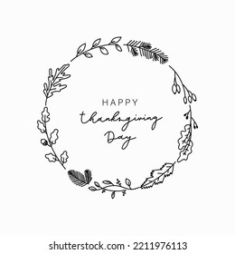 Autumn and fall season flower with leaf doodle line for Thanksgiving day 