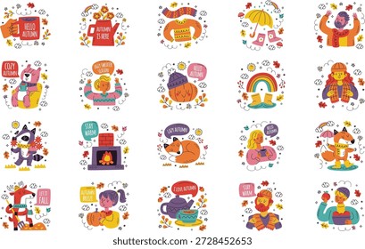 Otoño Y Otoño Temporada Ilustraciones Ilustración vectorial. Plantilla de diseño de símbolos de ilustración para elemento de interfaz de usuario móvil de Web.