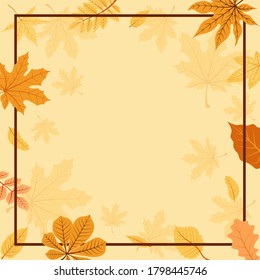 Autumn Fall Season Leaf Greeting Invitation Square Frame Background Bouquet
