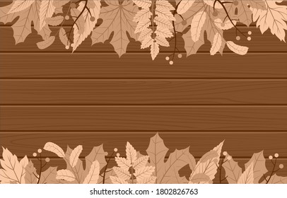 Autumn Fall Season Leaf Greeting Invitation Card Wood Background Bouquet