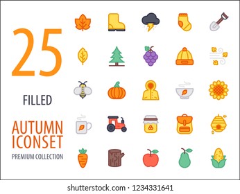 Autumn Fall Season premium collections Icon Set designed with perfect pixel.