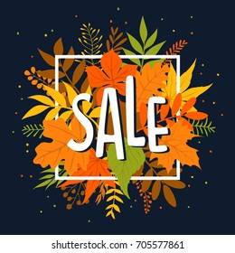 autumn fall season sale banner with leaves and twigs