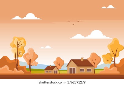 Autumn Fall Season Tree Golden Yellow Nature Panoramic Landscape