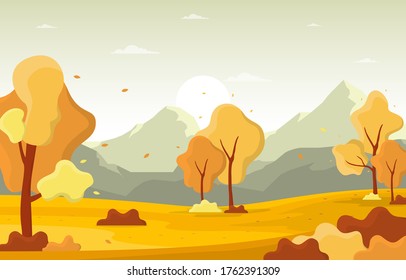 Autumn Fall Season Tree Golden Yellow Mountain Panoramic Landscape