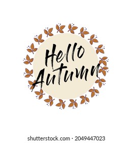 Autumn or fall season typography lettering with various maple leaves details