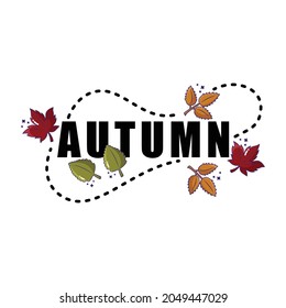 Autumn or fall season typography lettering with various maple leaves details