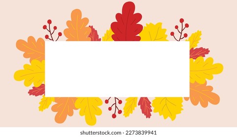 Autumn fall square vector frame. Yellow, orange and red leaves. Cute hand drawn harvest seasonal farmhouse illustration on white background