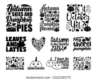 Autumn Fall T shirt Design Bundle, Quotes about Autumn, Fall T shirt, Autumn typography T shirt design Collection