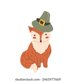 Autumn fall thanksgiving animal character in hat. Wild animal for greeting card for thanksgiving holiday, autumn festival, harvest celebration design.