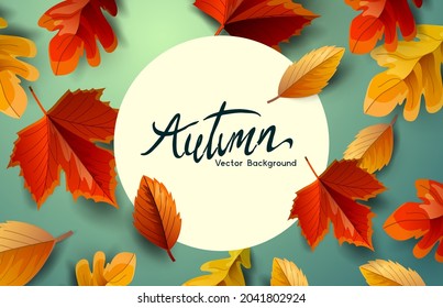 Autumn fall and thanksgiving background with falling leaves. Vector background.