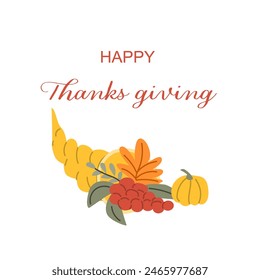 Autumn fall thanksgiving day banner or greeting card with leaves. Celebration design for harvest festival, thanks with food and flower autumn border. Fall thanksgiving day background.