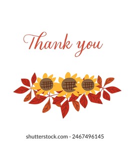 Autumn fall thanksgiving day banner or greeting card with leaves. Celebration design for harvest festival, thanks with food and flower autumn border. Fall thanksgiving day background.
