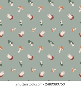 Autumn fall thanksgiving day seamless pattern with cute leaves, things, pumkins. Harvest decoration design. Square background with leaves, acorns, nuts.