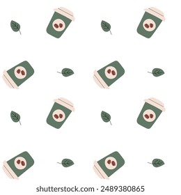 Autumn fall thanksgiving day seamless pattern with cute leaves, things, pumkins. Harvest decoration design. Square background with leaves, acorns, nuts.