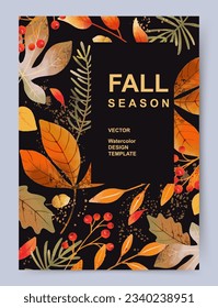 Autumn, Fall, Thanksgiving day trendy background with beautiful leaves. Abstract vector template poster, invitation, card, flyer, cover, banner, placard, brochure, social media, sale, advertising