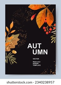 Autumn, Fall, Thanksgiving day trendy background with beautiful leaves. Abstract vector template poster, invitation, card, flyer, cover, banner, placard, brochure, social media, sale, advertising