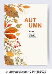 Autumn, Fall, Thanksgiving day trendy background with beautiful leaves. Abstract vector template poster, invitation, card, flyer, cover, banner, placard, brochure, social media, sale, advertising