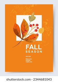 Otoño, otoño, día de Acción de Gracias fondo de moda con hermosas hojas. Afiche de plantilla de vector abstracto, invitación, tarjeta, volante, portada, pancarta, cartel, folleto, medios sociales, venta, publicidad