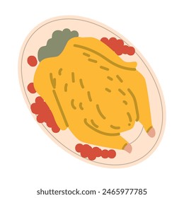 Autumn fall thanksgiving element turkey dish on plate harvest icon.Hand drawn autumn food vector illustration