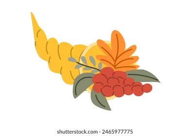 Autumn fall thanksgiving elements set with harvest icons. Collection of fall leaves, farm stickers, animal characters and turkey, cornucopia. Hand drawn autumn characters and harvest, food vectors.