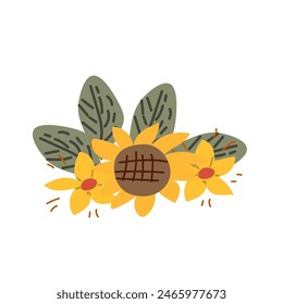 Autumn fall thanksgiving leaves composition for decoration, holiday greeting cards elements with mushroom and flowers