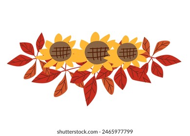 Autumn fall thanksgiving leaves composition for decoration, holiday greeting cards elements with mushroom and flowers