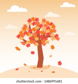 Autumn fall tree flat vector illustration.