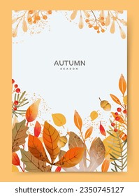 Autumn, Fall trendy background with beautiful leaves. Abstract vector template poster, invitation, card, flyer, cover, banner, placard, brochure, social media, sale, advertising